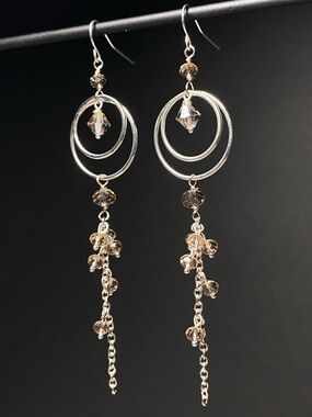 Double Hoop & Chain Drop Earrings with Champagne Crystal